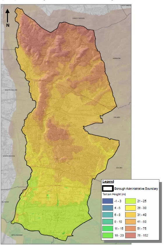 Figure 1-6 LiDAR Representation of the Topography within Hillingdon 