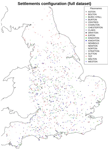 Figure 2.2: Plot of the full dataset together with UK coastline. Each point representsa settlement