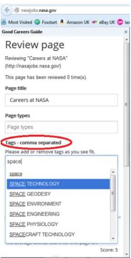 Fig. 5 Aviator: the tagger component used to annotate http://nasajobs.