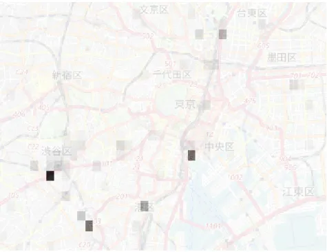 Figure 2.14: Prior probability of visiting locations in Tokyo (white - low probability, black - high probability).
