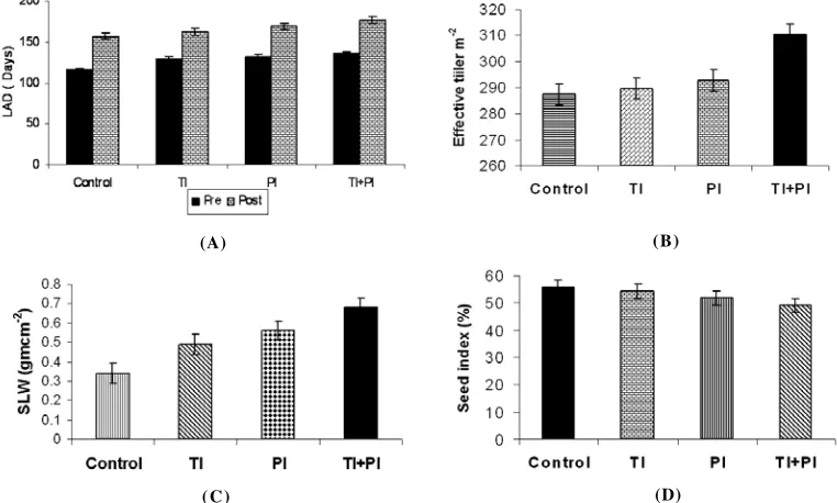 Table 1. Effect of gibberellic acid on growth, physiological and on phenological attributes during pre and postflowering stages of growth