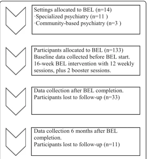 Fig. 1 An overview of settings, participants, and quantitative datacollection points in the BEL research project