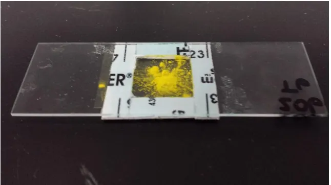 Figure 2.1 – Sample setup. Sample is prepared by encasing toner particles within a sealed setup using microscopy glass slide, cover slip and double-sided tape