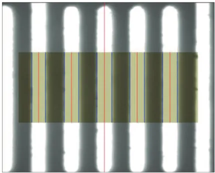 Fig. 3: Vision-based technique used for angular measurement. The vertical lines indicate the tracked rulings, whilst the greyed window indicates the region utilised for computations