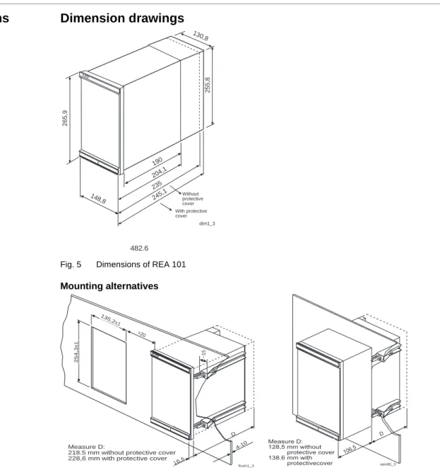 Fig. 6 Flush mounting and semi-flush mounting of REA 101