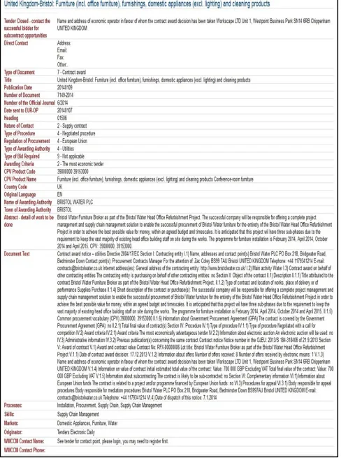 Figure 4: An example of WMCCM tenders after it has been analysed and formatted by the ontology system 