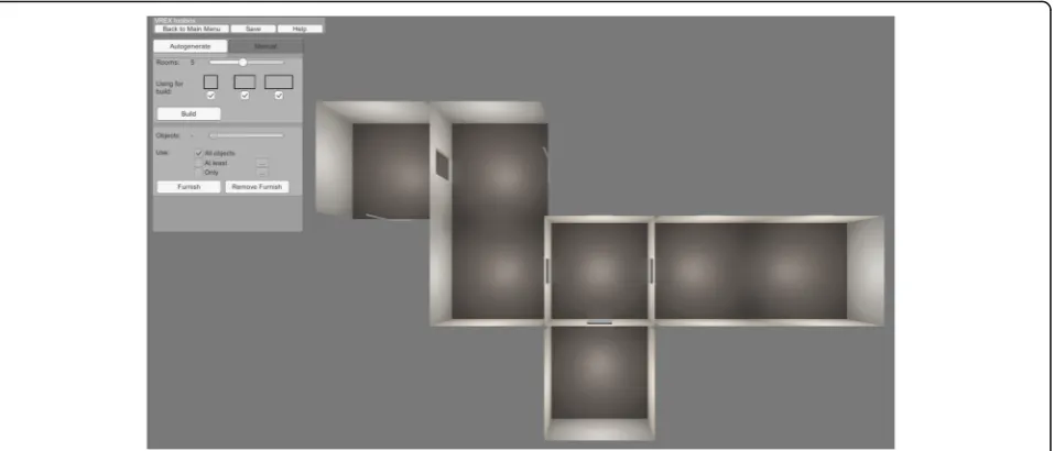 Fig. 3 Sample environment generated procedurally with the parameters set to include five rooms with three possible sizes