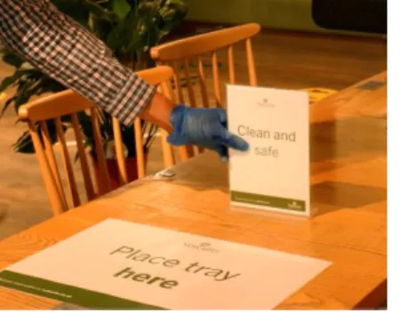 Table lay-outs have been re-designed to ensure social  distancing is maintained. Dining tables, chairs both  indoors and outdoors, are sanitised after each use