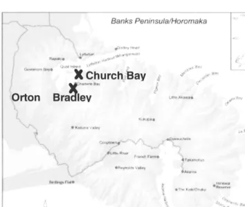 Figure 2.2. Banks Peninsula with the location of the catch sites in Church Bay and Orton 