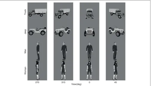 FIGURE 2 | Training images: 4 views of each of 4 objects. Each image was 256 × 256 pixels.