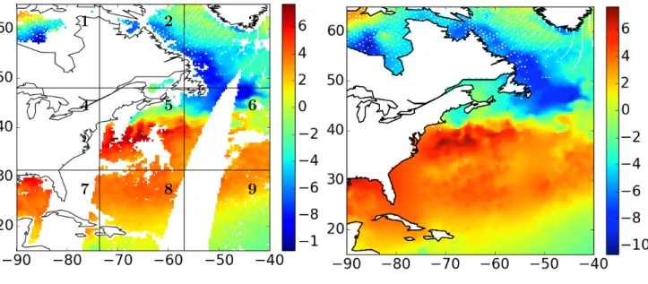 Figure 7: Detrended SST and corresponding kriging predictions based on the full dataset