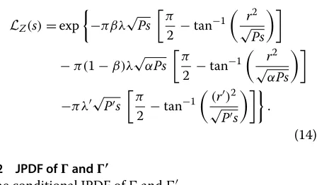 Figure 5 Illustration of the integration regions in the JPDF of �and �′. Shaded regions indicate the integration regions to computethe probabilities of a UE belonging to different categories.