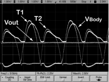 Fig. 5. Chip micrograph including two rectifiers with built-in back telemetry and a few on-chip ripple rejection capacitors implemented in AMI-0.5 m  stan-dard n-well CMOS process (Die size: 1.5 mm 2 1.5 mm).