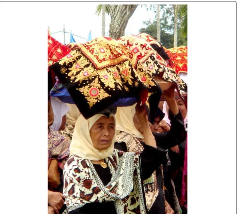 Fig. 6 Women carrying jamba on their head for makan bajamba event. Makan bajamba is the tradition of eating together on various traditionalceremonies and Islamic feast days