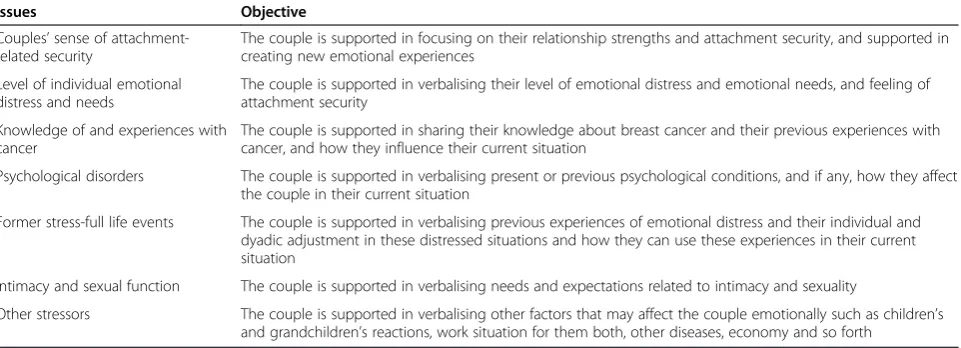 Table 1 Issues to address in hand in hand couple sessions