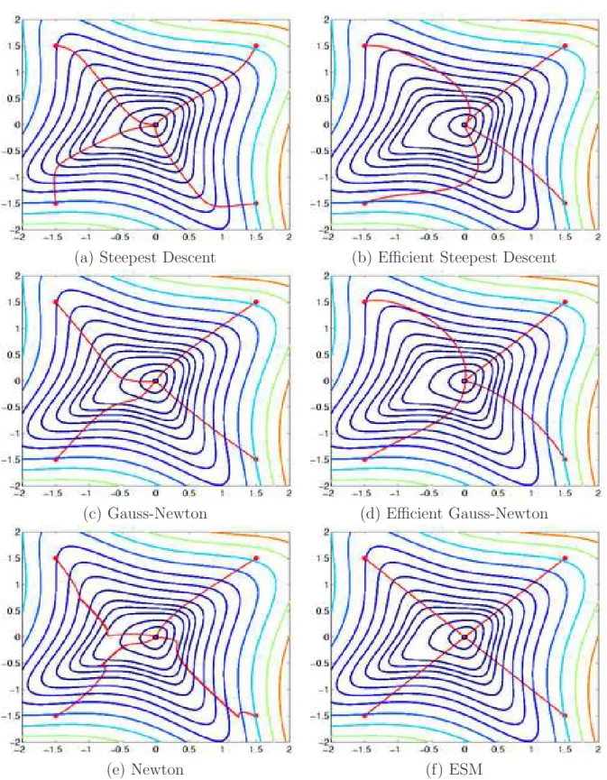 Fig. 2.1 – Comparing the behavior of six different minimization methods.