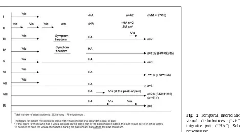 Fig. 2 Temporal interrelationship:visual disturbances (“vis”) andmigraine pain (“HA”)