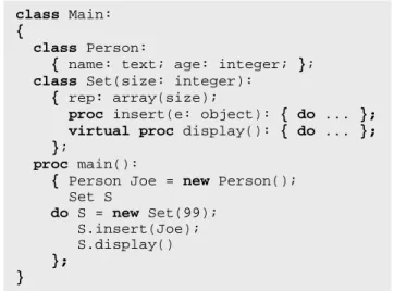 Figure 4 shows an example of a SIMULA program except  that we use syntax in the style of C++, Java and C#