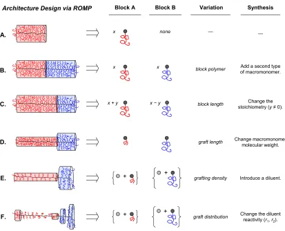 Figure 1.5: Opportunities for architectural design via living grafting-through ROMP. Schematic illustrations of polymer architectures are provided on the left