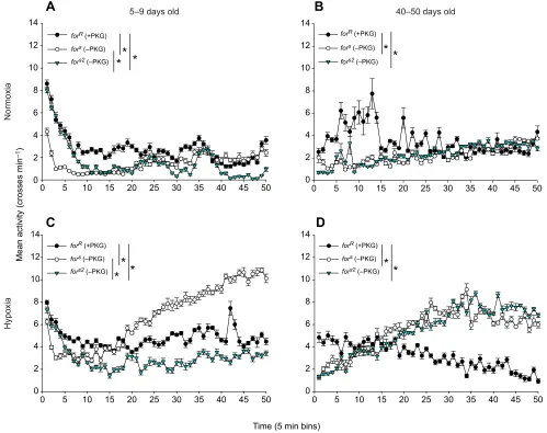 Fig. 4. Effect of age on average activity measured during both normoxia (21% O2) and hypoxia (3% O2)