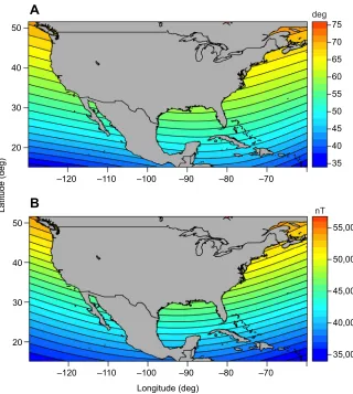 Fig. 2. Magnetic isolines along the coasts of North