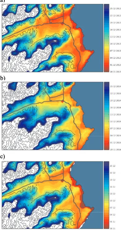 Figure 6 - Maps of: a) mean growing seasone                                                                      