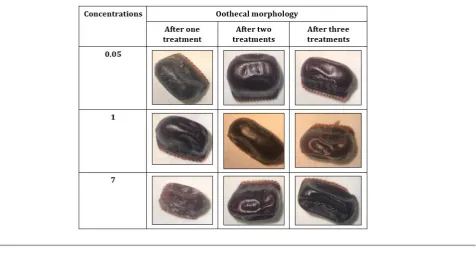 Table 6 Comparison between the susceptibility of different treatment times of P. americana ootheca with B
