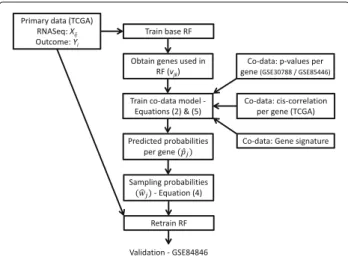 Fig. 1 Illustration of the sources of data used in CoRF for the LNM example. First, a base RF is fitted on the training data