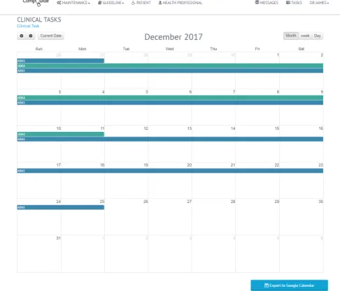 Fig. 4: Calendar view of clinical procedures in the CompGuide Personal Assistant Web Application.