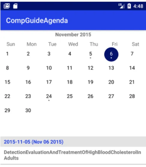 Fig. 6: Calendar view of clinical procedures in the mobile application.