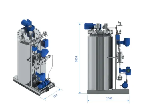Figure  S9.  The  mixer-settler  skid.  Standing  jacketed  vessel  with  agitator  mounted  on  top