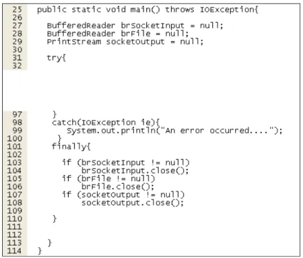 Figure 15: Modified Code Segment to Remove the Unreleased Resource Vulnerability  (fileReaderServer_5.java) 