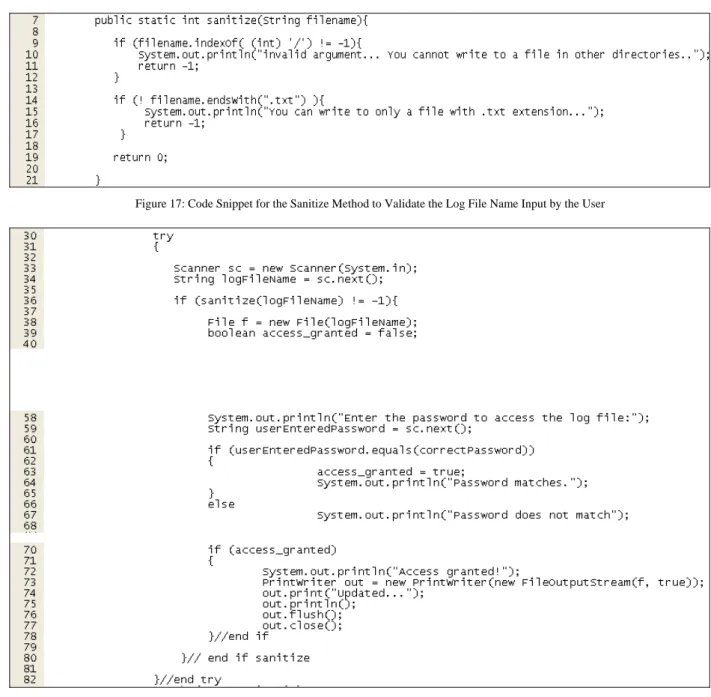 Figure 17: Code Snippet for the Sanitize Method to Validate the Log File Name Input by the User 