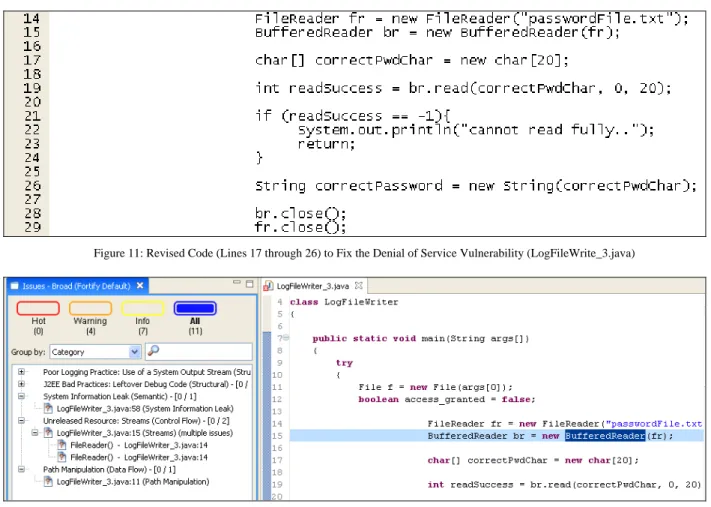 Figure 11: Revised Code (Lines 17 through 26) to Fix the Denial of Service Vulnerability (LogFileWrite_3.java) 