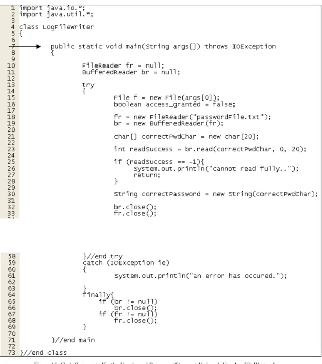 Figure 15: Code Snippet to Fix the Unreleased Resource (Streams) Vulnerability: LogFileWriter_5.java 