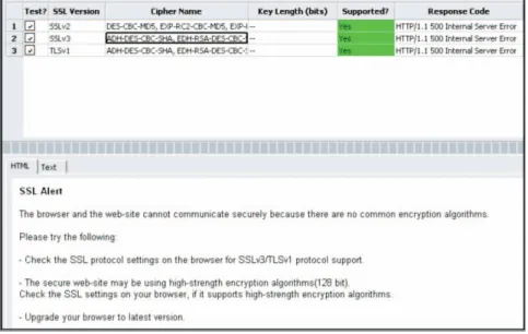 Figure 3. Image shows server response for DES-CBC-SHA (56 bits) cipher suite. 