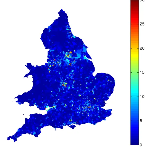 Figure 4.2: Number of workplaces with a high number of employees, showing concentra-tion in main urban areas.