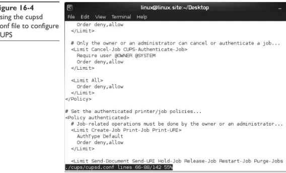 Figure 16-4    Using the cupsd  .conf file to configure  CUPS
