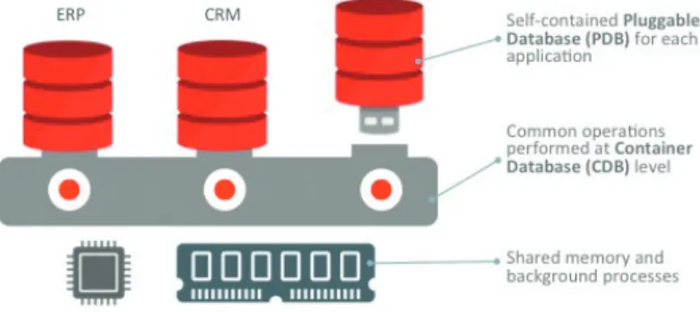 Figure 8: Oracle Multitenant – New architecture for consolidating databases  and simplifying operations