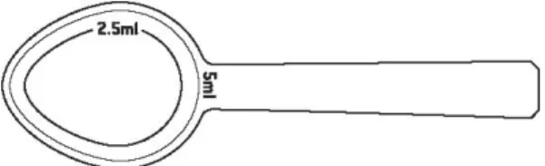 Figure 1: A measured dosing spoon is provided, marked for doses of 2.5 mL and 5 mL. 