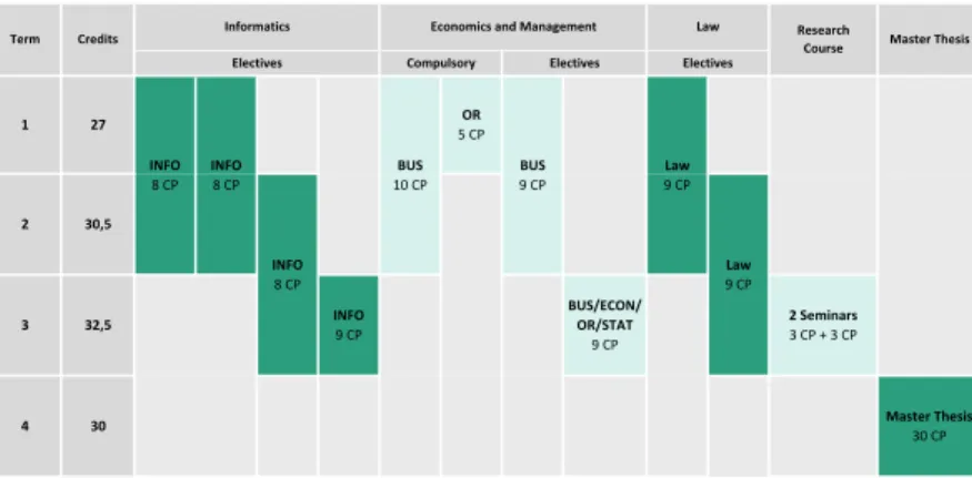 Figure 1 shows a summary of this recommendation with the structure of the disciplines and with credit points allocated to the modules of the program.