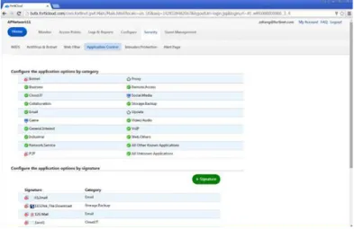 Fig 3: Category-based Application Control with Granular ConfigurationHealth and Utilization Analytics: The FortiCloud dashboard  provides visibility and control of the health of the wireless network