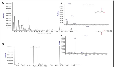 Fig. 2 Comparison of chromatograms of the eluent through SPE cartridge for the spiking control sample with SCFA standard (50 μg/mL) (a) DB-WAX, (b) Nukol™ column