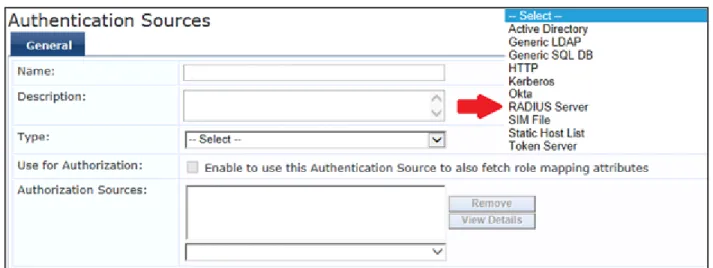 Figure 4 Authentication Sources, RADIUS Server Option