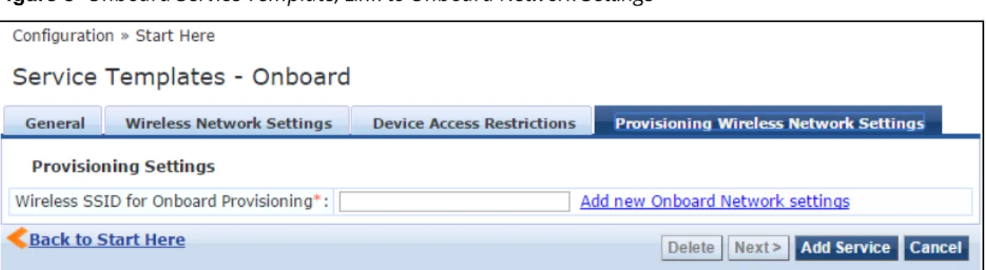 Figure 8 Onboard Service Template, Link to Onboard Network Settings