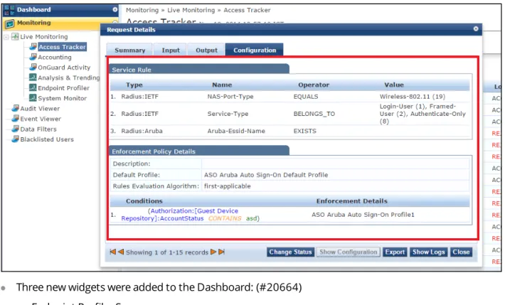 Figure 10 Policy Manager Dashboard: Three New Widgets