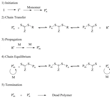 Figure 1.5. The generally accepted mechanism for RAFT polymerization. 