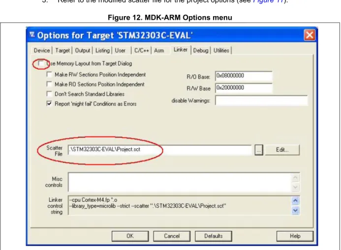 Figure 12. MDK-ARM Options menu