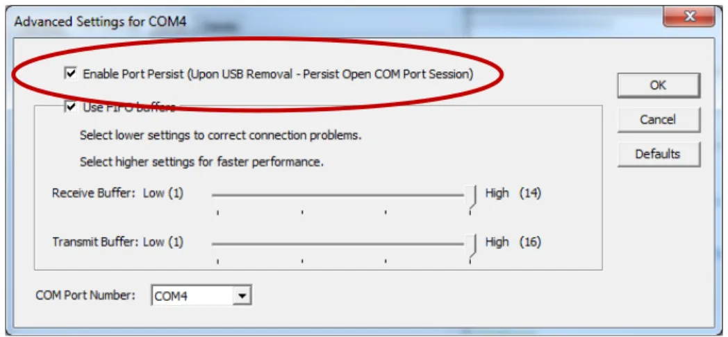 Figure 5 – USB Serial Port Advanced Settings Dialog Box