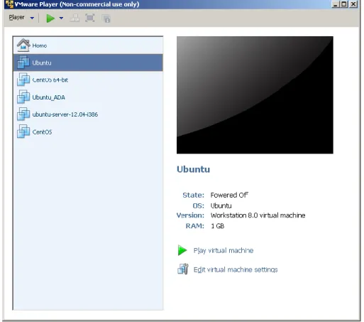Fig. 1: Main screen of VMware player with some VM available to be executed. 